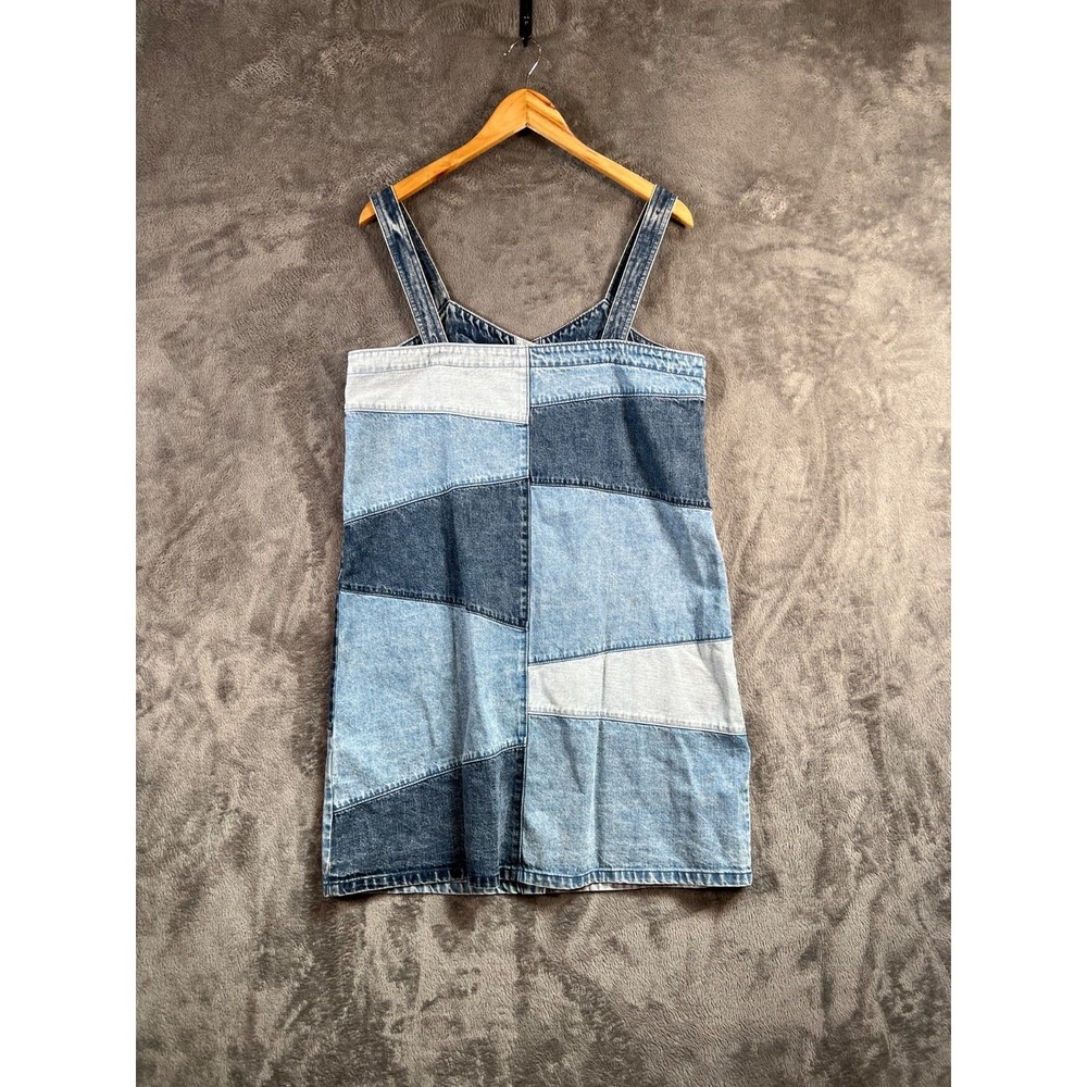 GAP Patchwork Denim Mini Dress Medium Button Up 100% Cotton Light/Med/Dark - Picture 4 of 14